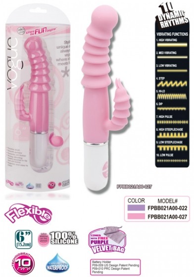 Vogue Rabbit 10 Rhytms Silicone Vibrator 6'' Pink